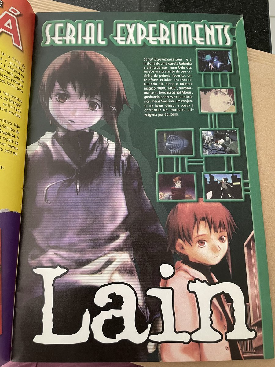 denpamaid's tweet photo. Lain from 00s vintage Brazilian anime magazine I own https://t.co/mhAUA75lGB