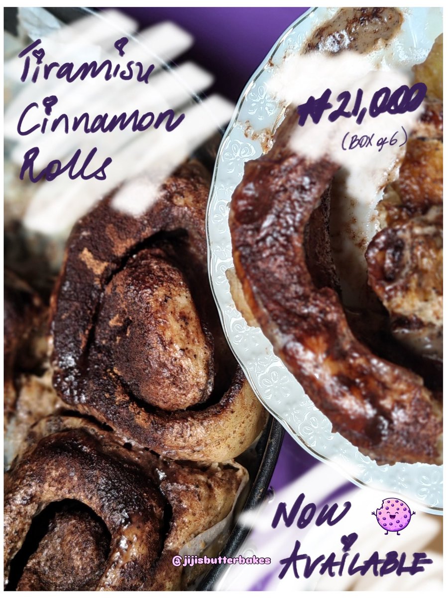 _ji_ri_'s tweet photo. POV: tiramisu & cinnamon rolls have a love child 🙂↔️☕️💜.
Abuja residents, get your wallets out, it’s ORDERING TIME ✨
#abujabakery #cinnamonrolls #madetoorder https://t.co/0S0fxPAaBR