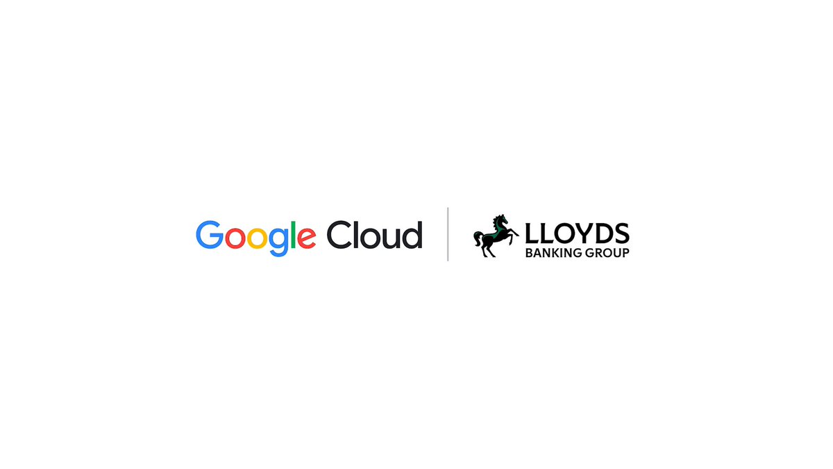 The image displays the Google Cloud logo alongside the Lloyds Banking Group logo featuring a black horse icon, separated by a vertical divider, visually representing their partnership. This aligns with the announcement of Lloyds Banking Group implementing Google's Gemini AI technology to serve customers and colleagues within the highly regulated banking industry.