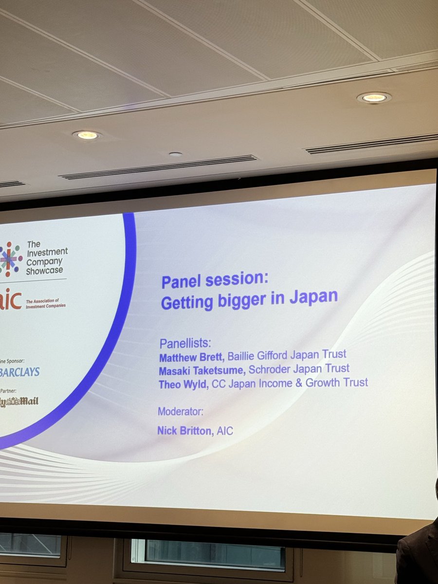 AICPRESS's tweet photo. 🇯🇵 Getting bigger in Japan
What’s driving Japan’s record-breaking stock market run and can it continue?
Panellists include Matthew Brett of @BaillieGifford Japan Trust, Masaki Taketsume of @Schroders Japan Trust and Theo Wyld of CC Japan Income & Growth.
#AICShowcase #InvestmentTrusts #InvestmentCompanies #Investing