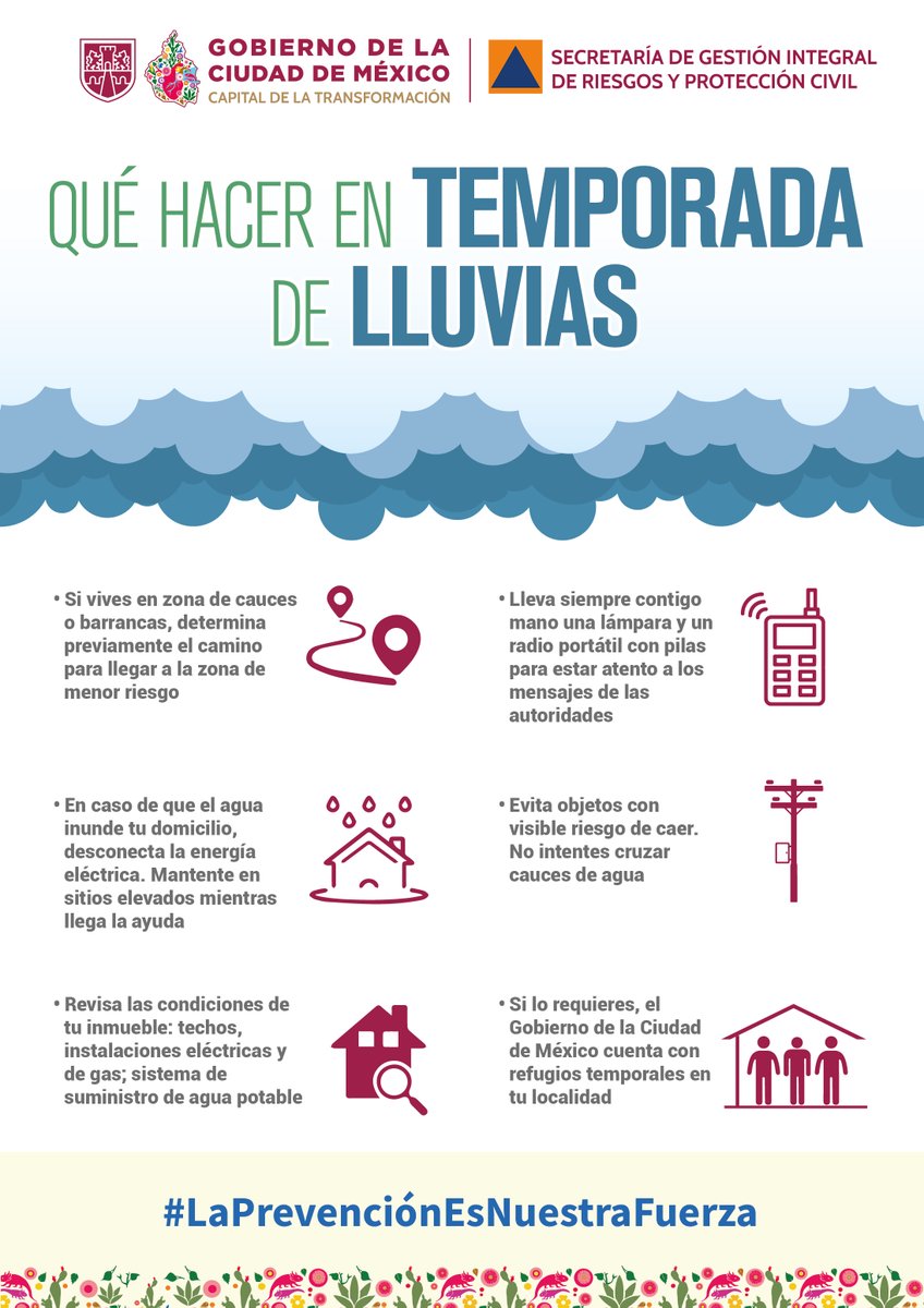 SGIRPC_CDMX's tweet photo. Ante el prónóstico de #lluvias en la Ciudad de México, atiende las siguientes recomendaciones para prevenir riesgos y mantente informado.

#LaPrevenciónEsNuestraFuerza https://t.co/5HtB0GoFQM