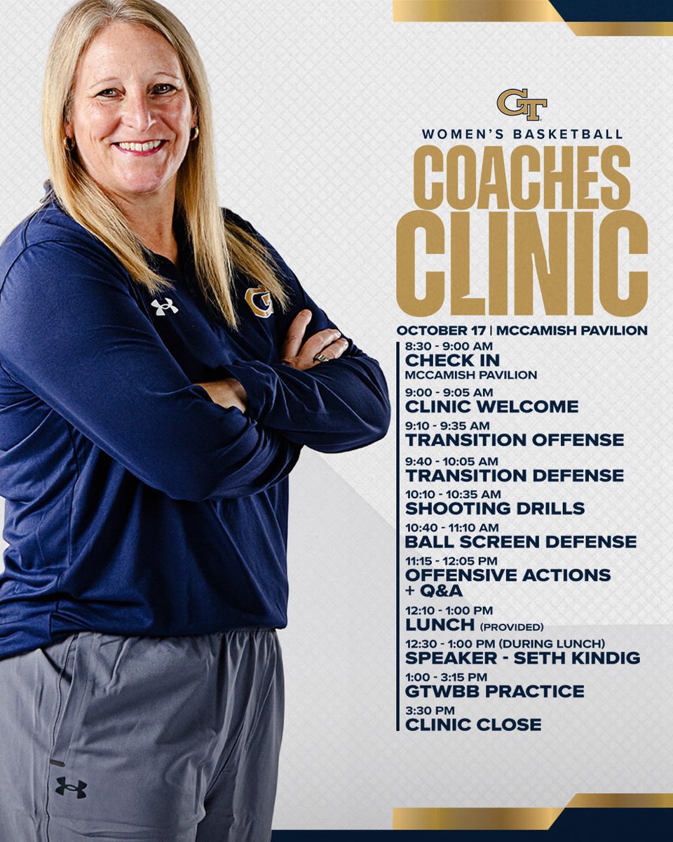 GTWBB's tweet photo. There’s still time to register for the 2026 Coaches Clinic! ⏳

To register, visit the links below 👇
🔗 https://t.co/uCgsI6vxe7
📋 https://t.co/0KqsQZ8QZH

Questions? Contact bkantor@athletics.gatech.edu for additional information.

#StingEm🐝 https://t.co/nY0cAWexIk