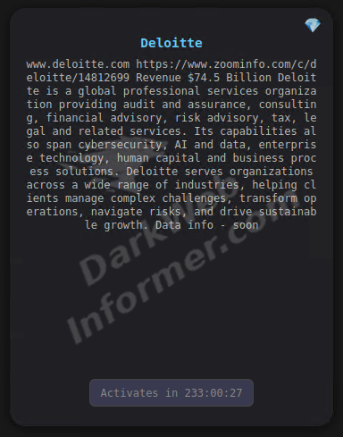 DarkWebInformer's tweet photo. ‼️🇬🇧 Deloitte has been named by The Gentlemen ransomware.

🇬🇧 Deloitte - A global professional services organization providing audit and assurance, consulting, financial advisory, risk advisory, tax, legal, technology, and cybersecurity services. https://t.co/vLhD3Jf5lR