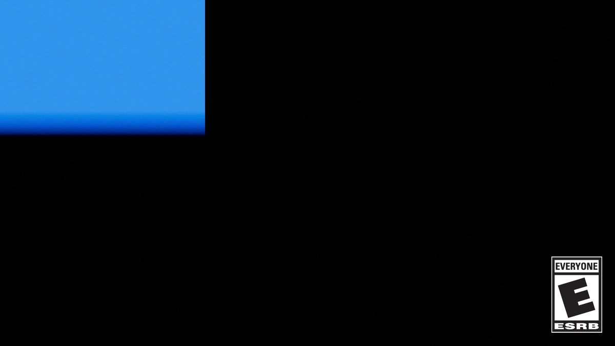 A mostly black screen with a blue gradient in the upper left corner and an 'ESRB EVERYONE E' rating logo in the bottom right.