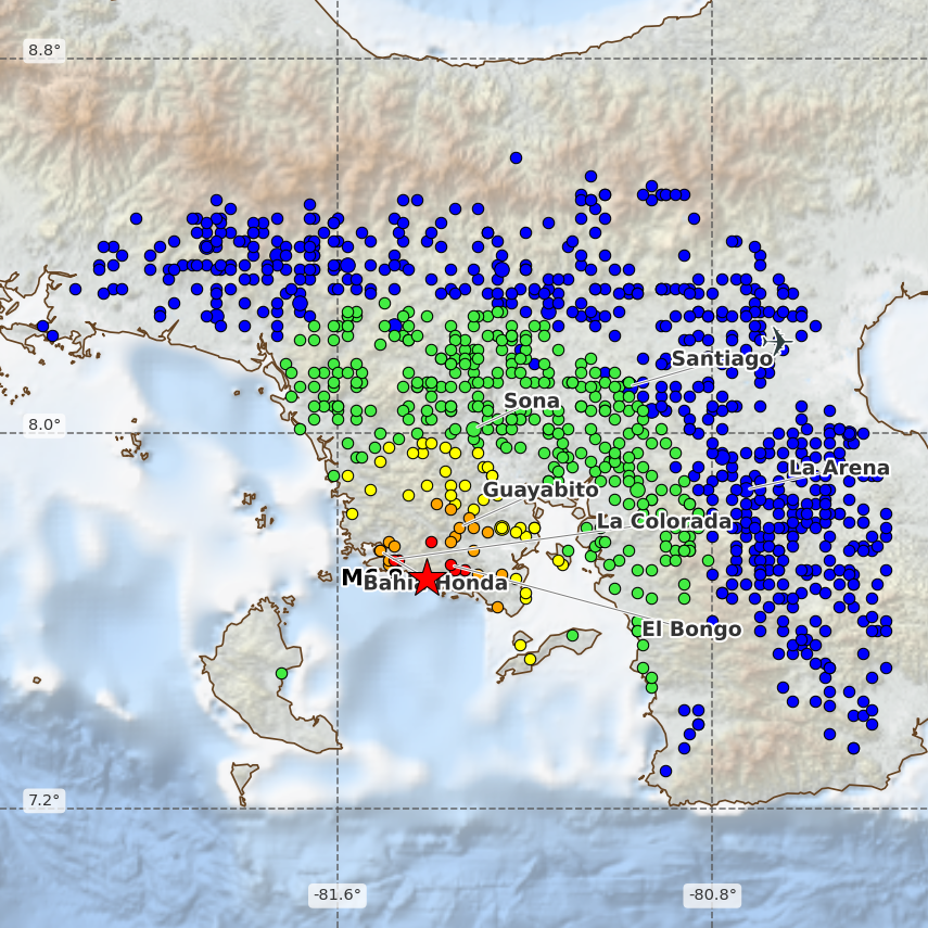 QLARM's tweet photo. [Automatic, not verified!] EARTHQUAKE M6.8. Origin Time: 2026-10-09 20:25:40 UTC, Panama (7.69 ; -81.41), Depth: 10 km, source: GFZ. Estimated fatalities: 20 to 160, injured: 100 to 520. #earthquake #quake https://t.co/bAeqIiM5RZ