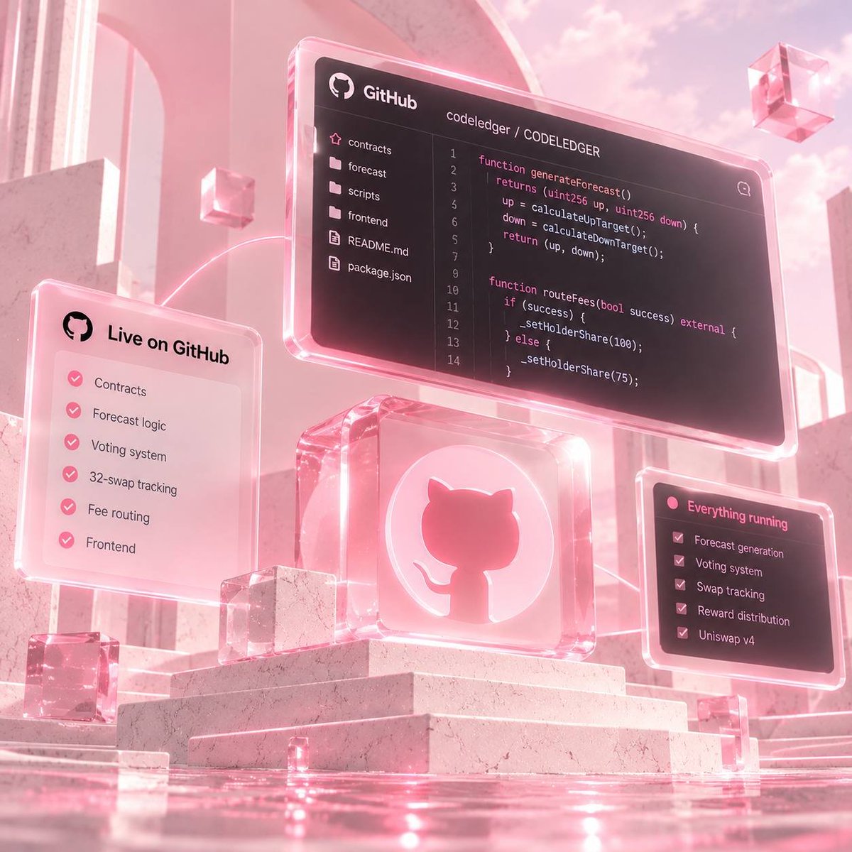 codeledgr's tweet photo. you can also inspect the live source code on github and see exactly how the contracts and forecast logic work in public

https://t.co/b8uglnkEy2 https://t.co/vOIDrhlPEt