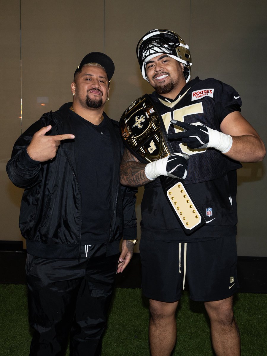 Saints's tweet photo. WWE Superstar Solo Sikoa stopping by practice today! 

He’s in town for Money in the Bank at the Smoothie King Center on Saturday

#Saints | @WWE https://t.co/dlUc2vCDKO