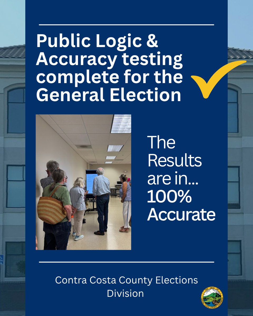 cocoelections's tweet photo. Today we performed the County's official logic and accuracy testing on central ballot tabulation and procession equipment with members of the public observing.
The test confirmed that all equipment is working properly.
#CoCoVote #TrustedInfo2026 #VoteReady https://t.co/WU36v5d4kz