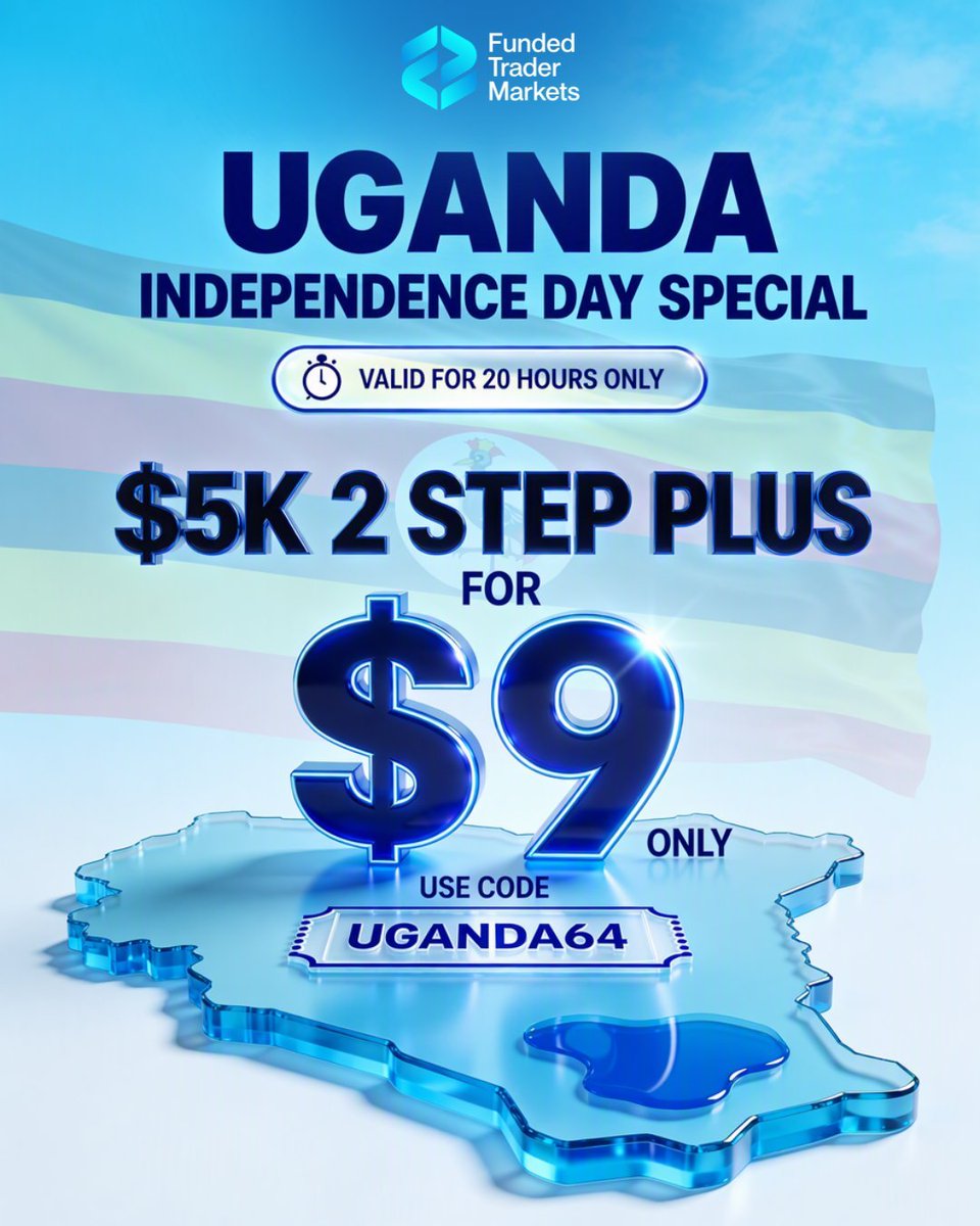 RESILIENT_HQ's tweet photo. 🇺🇬 Happy Independence Day, Uganda!

To celebrate Uganda’s Independence Day, @FTMarketslive is offering Ugandan traders a $5K 2-Step Plus challenge for just $9 using code UGANDA64.

This is a limited-time offer, so if you're interested, make sure to check it out while it's still available.

I have already taken advantage of the offer and secured my $5K account. For just $9, I think this is a great opportunity for Ugandan traders looking to access more trading capital without having to spend much upfront.

Now the real work begins.

Hopefully, I can successfully pass both challenge phases, get funded, and eventually experience their on-demand payouts for myself. That’s the part I’m looking forward to the most.

I will be documenting the journey and sharing my experience along the way  from the evaluation stages to funded status and, hopefully, that first payout.

Happy Independence Day to Uganda and to all fellow Ugandan traders. 🇺🇬