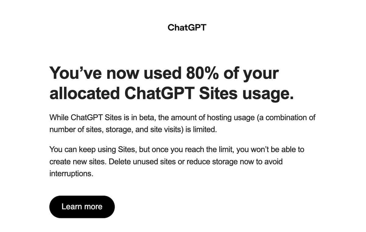terry_ma's tweet photo. ChatGPT Sites has been incredible! Too bad we're at 80% usage already under our Business plan. Any way we can increase the limit?
@simpsoka https://t.co/AOfO5lLd0B