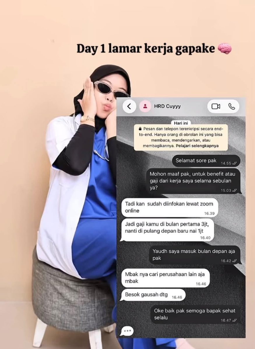 miamiyaaa1's tweet photo. Jujurly, mereka kalo ngetik mikir dulu gak sih? Apa isi kepalanya cuma 'yang penting keliatan keren'?  Berharap bakal dpt pujian krn berhasil ngecounter HR. Kasihan respon org2 ga sesuai ekspektasi, mamam tuh.

Kuliah mahal2 tapi attitude-nya kek lulusan SD. Maksud gue, oke lah ortu lo tajir melintir dan masa depan lo aman, lu bisa aja dicariin pekerjaan yg lbh baik dr jaringan bokap nyokap. Tapi gak usah kampungan gitu juga kali, itu lu udah numbangin byk kandidat yg serius mau kerja, tiba2 responnya kyk tai.

Belajar manner dulu mba.