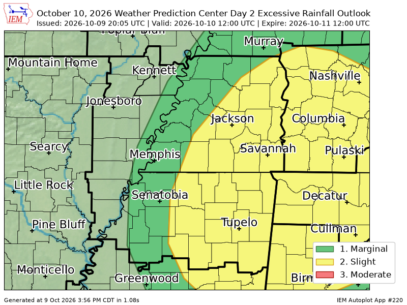 mem_weather's tweet photo. WPC issues Day 2 Slight Risk Excessive Rainfall Outlook at Oct 9, 20:05z for MEG https://t.co/mErsQOiTql https://t.co/uSWngi4Q96