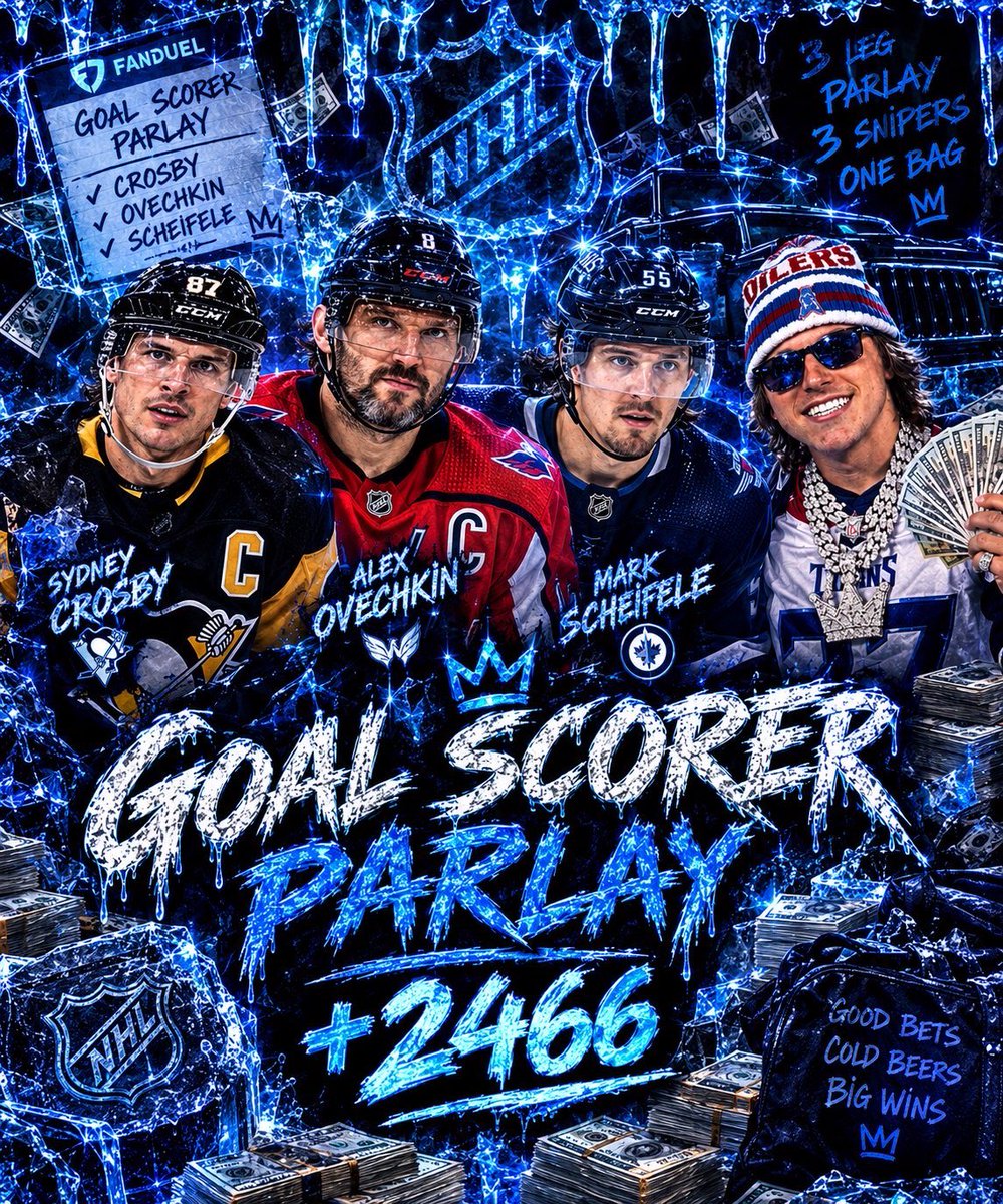 WockHardtWagers's tweet photo. Yall asked for it: 

🏒Sydney Crosby
🏒Alex Ovechkin
🏒Mark Scheifele

Anytime goal scorer parlay🧪

Take this play lightly on the units but it is going to smash. 

See you at the bank📊💸✅ https://t.co/637Q72oK5s