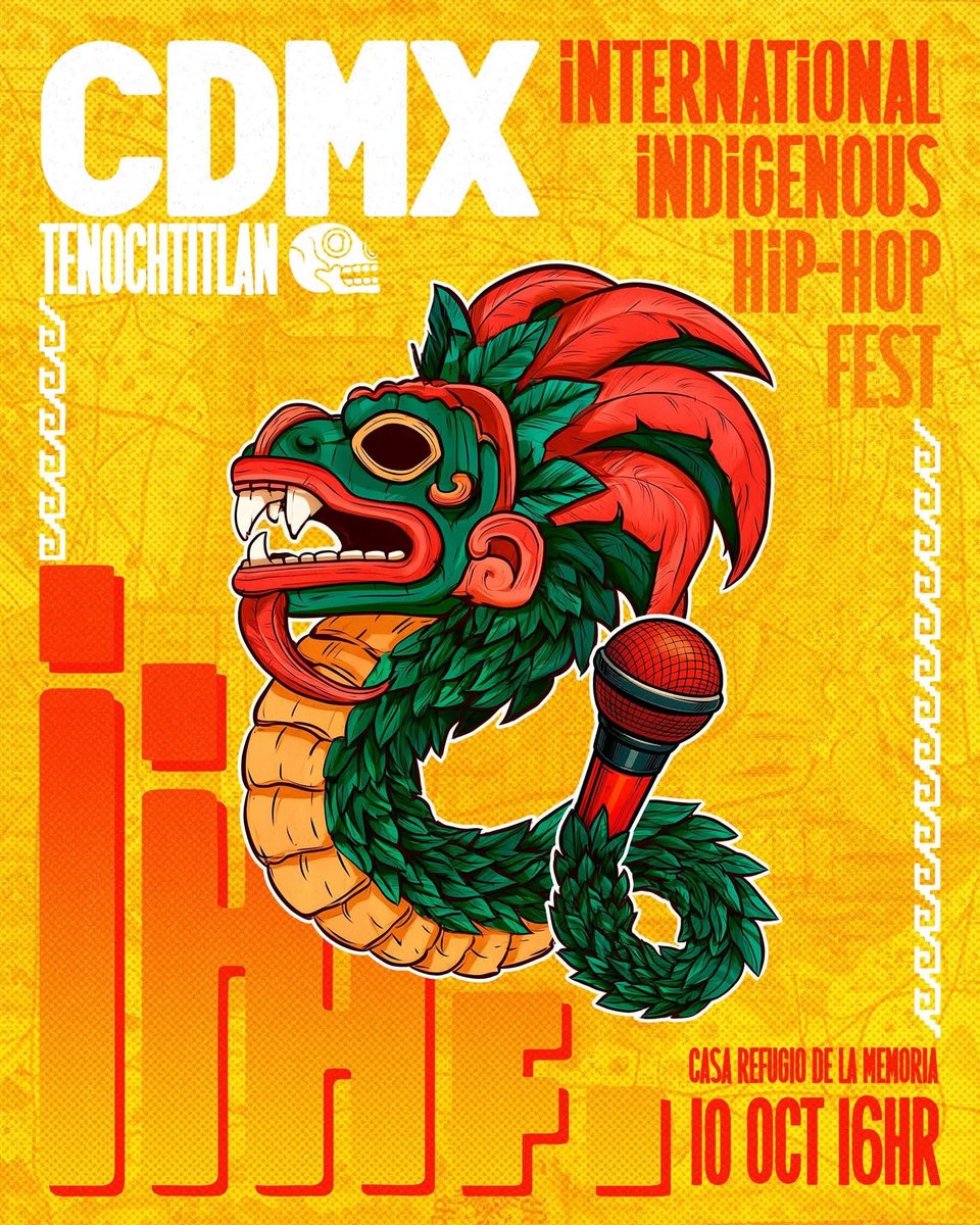 PrismaRU's tweet photo. 🎭 #Melomanía te invita a disfrutar del Festival Internacional del Hip Hop Indígena 2026
📍 Casa Refugio de la Memoria.
📅 Sábado 10 de octubre 2026
🕐 16:00 hrs.
🎟 Entrada libre
#RelatamosAlMundo🌎 #RadioUNAM 96.1 FM 📻 https://t.co/iwWwP7CSXc