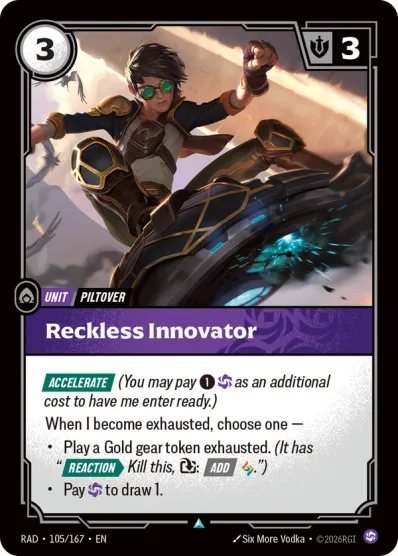 xNavalha's tweet photo. Mensaje de apreciación para una de las mejores cartas de Radiance.

Reckless Innovator está absolutamente roto. https://t.co/90bjtQ01bW