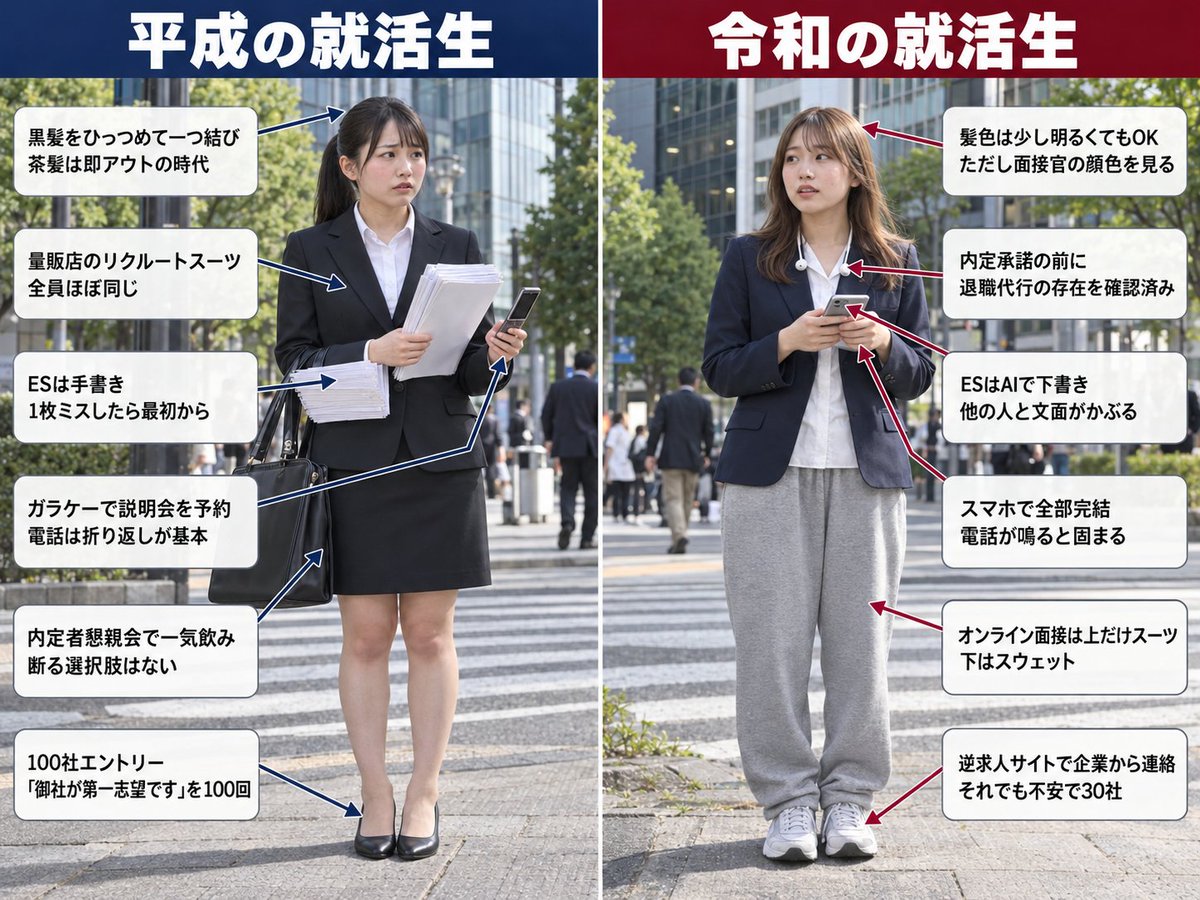 azeco_gash's tweet photo. 平成と令和で、就活がここまで違う…

←平成の就活生　　　令和の就活生→ https://t.co/9tKxRP6BzW