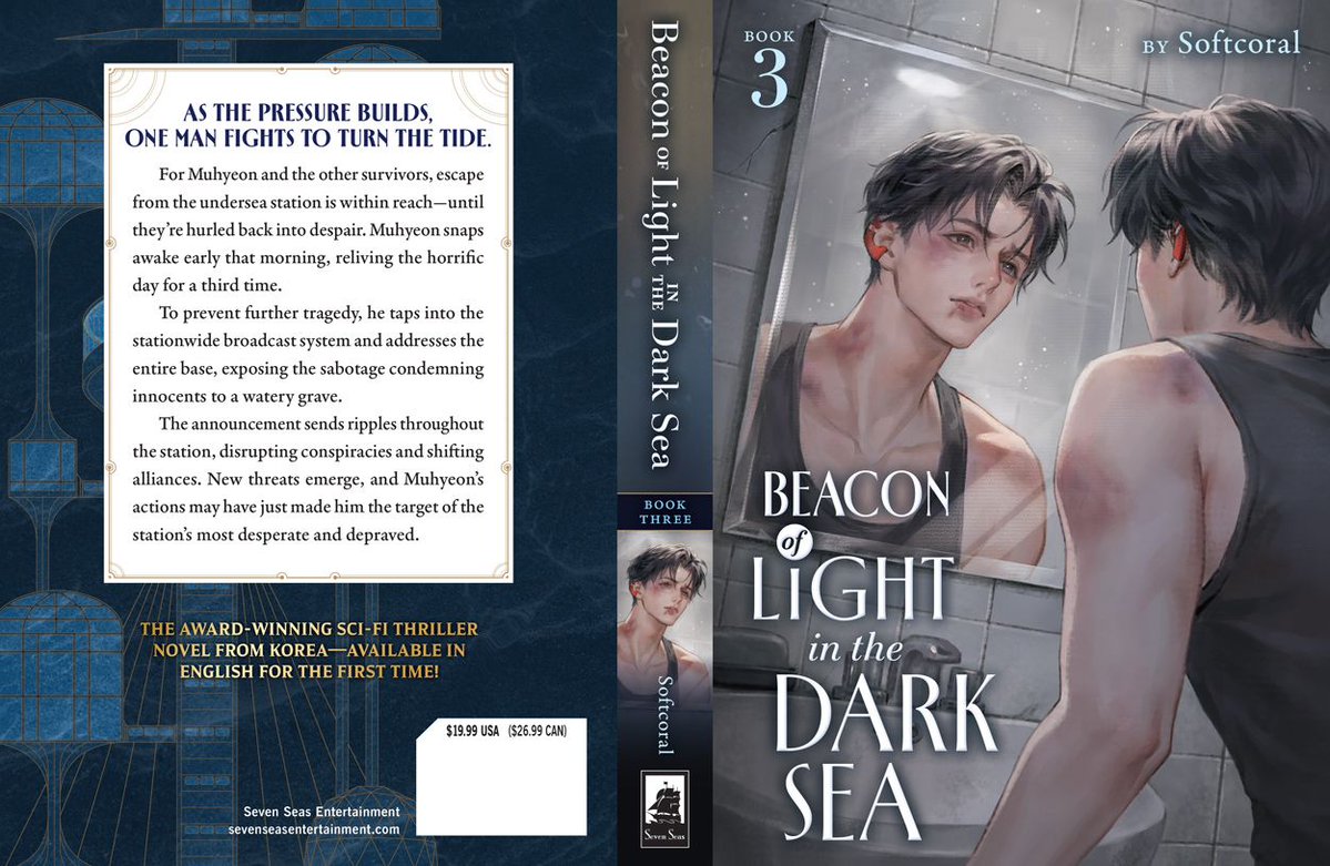 gomanga's tweet photo. New cover reveal! ✨ BEACON OF LIGHT IN THE DARK SEA (NOVEL) Vol. 3 by Softcoral, the award-winning sci-fi thriller from Korea about an undersea station plunged into chaos, with cover art by JiyuB!

Out in English print/digital January 2026—pre-order now!
https://t.co/UovnfOcY2q https://t.co/vEyppDXf8o