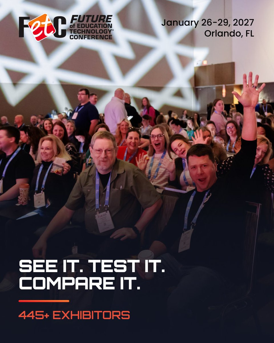 fetc's tweet photo. Get hands-on with what’s next. ⚡

Explore 445+ exhibitors, live demos + more in the #FETC2027 Expo Hall.

Qualifying education, nonprofit + government professionals can claim a FREE Expo-Only Pass.

🎟️: https://t.co/PaRIYLD16R

#EdTech #K12Education #FETC2027 https://t.co/WDKTuavM7s