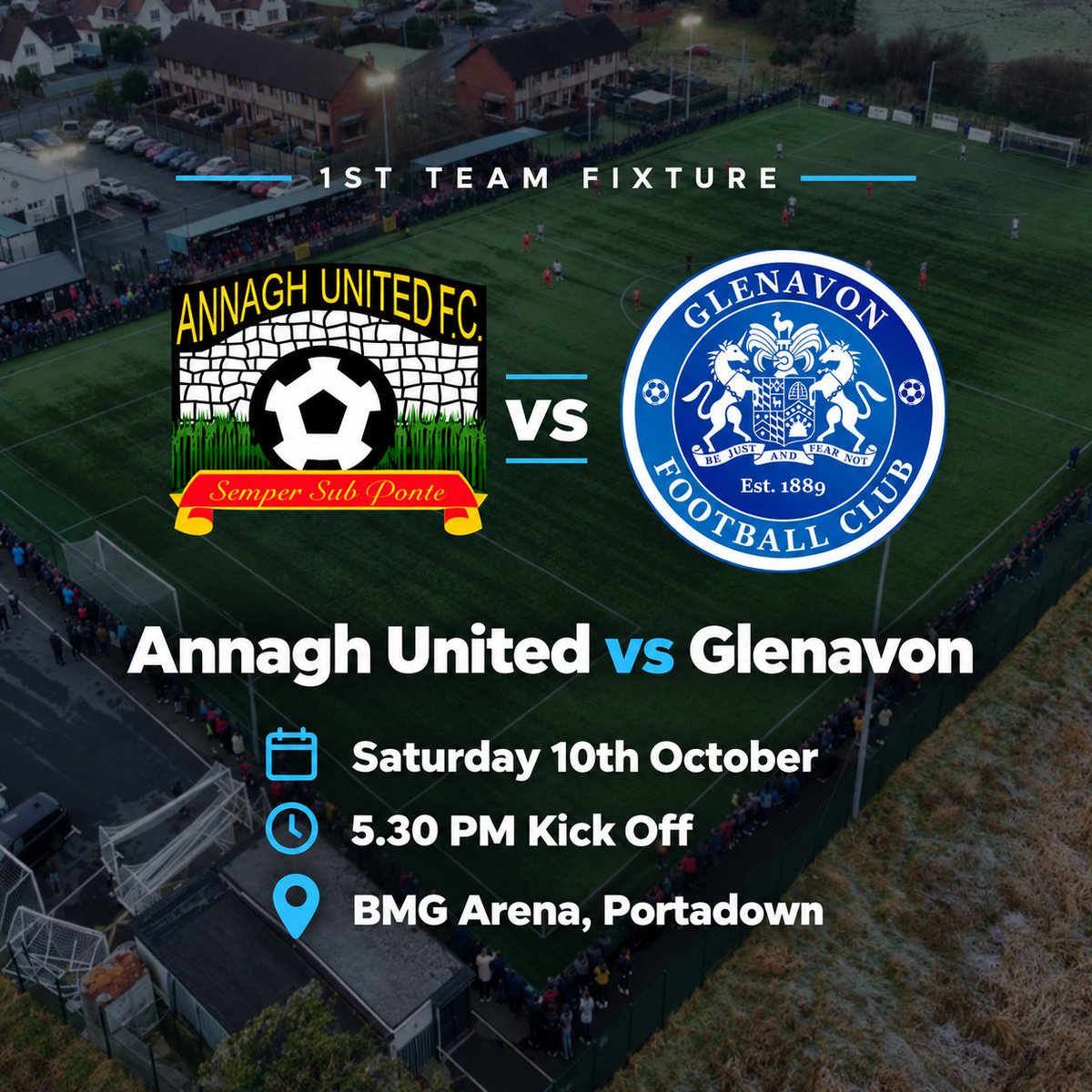 AnnaghUnitedFC's tweet photo. ⚽ 𝗡𝗘𝗫𝗧 𝗠𝗔𝗧𝗖𝗛 ⚽

It's a top of the table clash tomorrow evening as we host the Lurgan Blues in Game 1️⃣1️⃣ of the #BOYLESportsChamp 🔵⚪

🏆 NIFL Championship
⚽ @Glenavon_FC
📅 10/10/26
🏟️ BMG Arena
⏰ 17.30 KO
🎟️ £10/£7 conc.

🔴⚪⚽ https://t.co/5q24pHa8vY