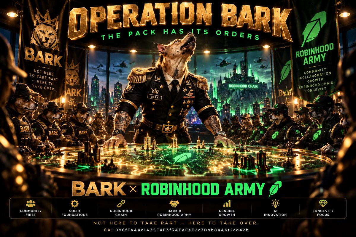 BARKonRHC's tweet photo. 🚨 OPERATION BARK IS UNDERWAY! 🐕⚔️
The General has spoken.
🟢 Robinhood Chain
🤝 Robinhood Army
🐕 One determined Pack
No shortcuts. No empty promises.
Just community, conviction and the work to back it up.
NOT HERE TO TAKE PART. 🔥
CA: 0x6fFaA4c1A35F4F3f3AEeFeE2c3Bbb84A6f2cd42b https://t.co/7tPpa9yoLf