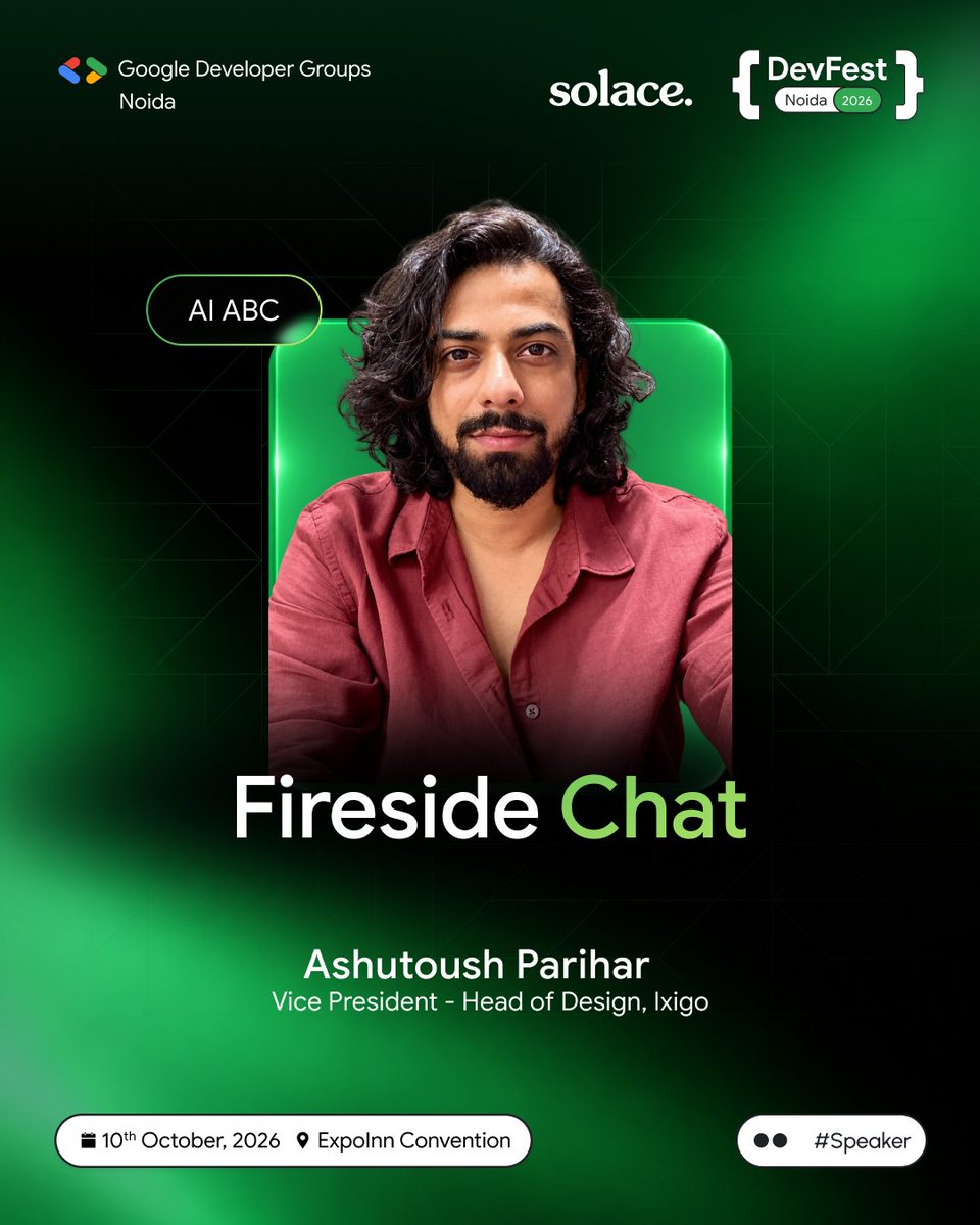 gdg_noida's tweet photo. 🔥 Great conversations spark even greater ideas.
Join Ashutosh Parihar for a Fireside Chat at #DevFestNoida 2026 and get inspired by fresh perspectives on design and technology!
📅 10 October | 📍 Exponn Convention
#GoogleDevFest #Ixigo #TechCommunity #FiresideChat https://t.co/Bv8Nr0LSU3