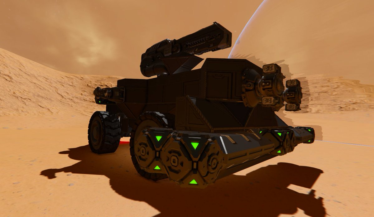 CyborgManticore's tweet photo. This is my latest heavy tank build on the surface of Mars. Comes in different textures and colors. From carbon fiber to glitter armor. The railgun is standard. https://t.co/WgmQ4PTUu1
