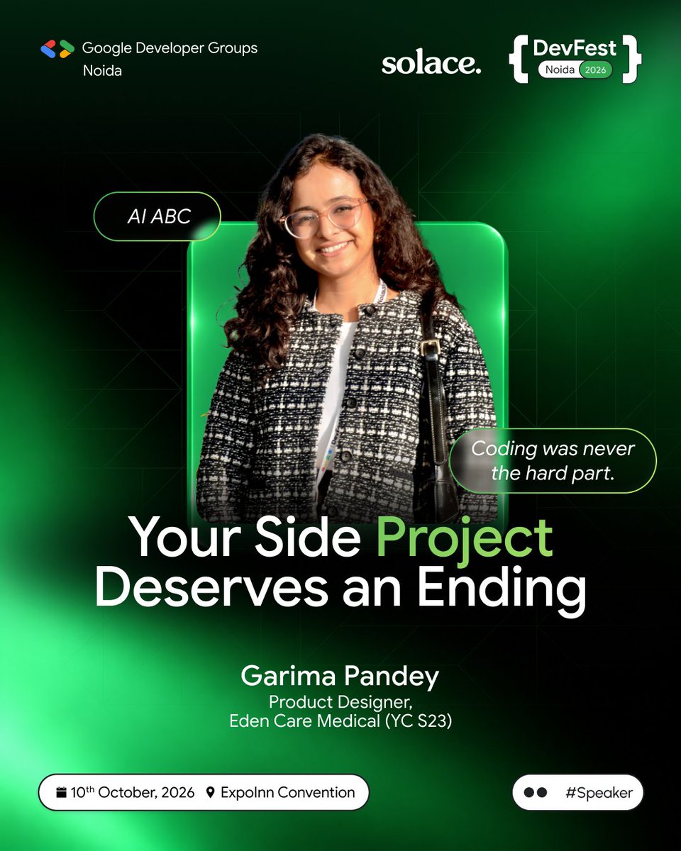 gdg_noida's tweet photo. That side project deserves more than a βsomeday.β ππ
Join Garima Pandey at #DevFestNoida 2026 and turn unfinished ideas into something real!
π
10 October | π Exponn Convention
#GoogleDevFest #ProductDesign #SideProjects #BuildInPublic https://t.co/ykC82Naiil