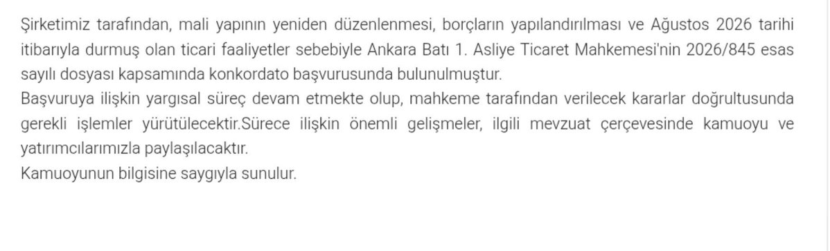 PiyasaOttoman10's tweet photo. 🚨 #SONDAKİKA || Borsa İstanbul'da işlem gören Alves Kablo konkordato ilan etti.

#ALVES https://t.co/piuTDGcdVo