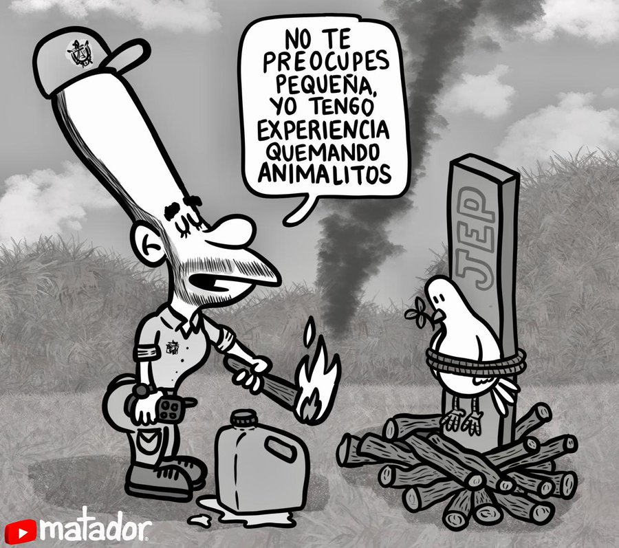 Matador000's tweet photo. Que el fascismo se ponga peluca y se embetune la barba. ¡No nos asusta!

Seguiré defendiendo la paz y la JEP con mi mejor arma: la caricatura.

¡A desenmascarar mamarrachos!

@JEP_Colombia
@CourPenaleInt
@ONUHumanRights https://t.co/pebEGKgxcl