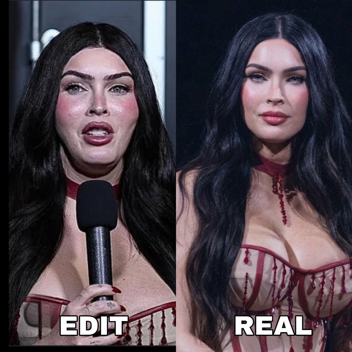 meganfoxcentral's tweet photo. A foto é de 2025, sete meses após o nascimento do 4º filho da Megan Fox, e foi editada por um hater. Ela continua linda, e é absurdo esperar que tenha o mesmo rosto de quase 20 anos atrás: aos 40, as pessoas envelhecem❗ https://t.co/LJIC7BjaYx