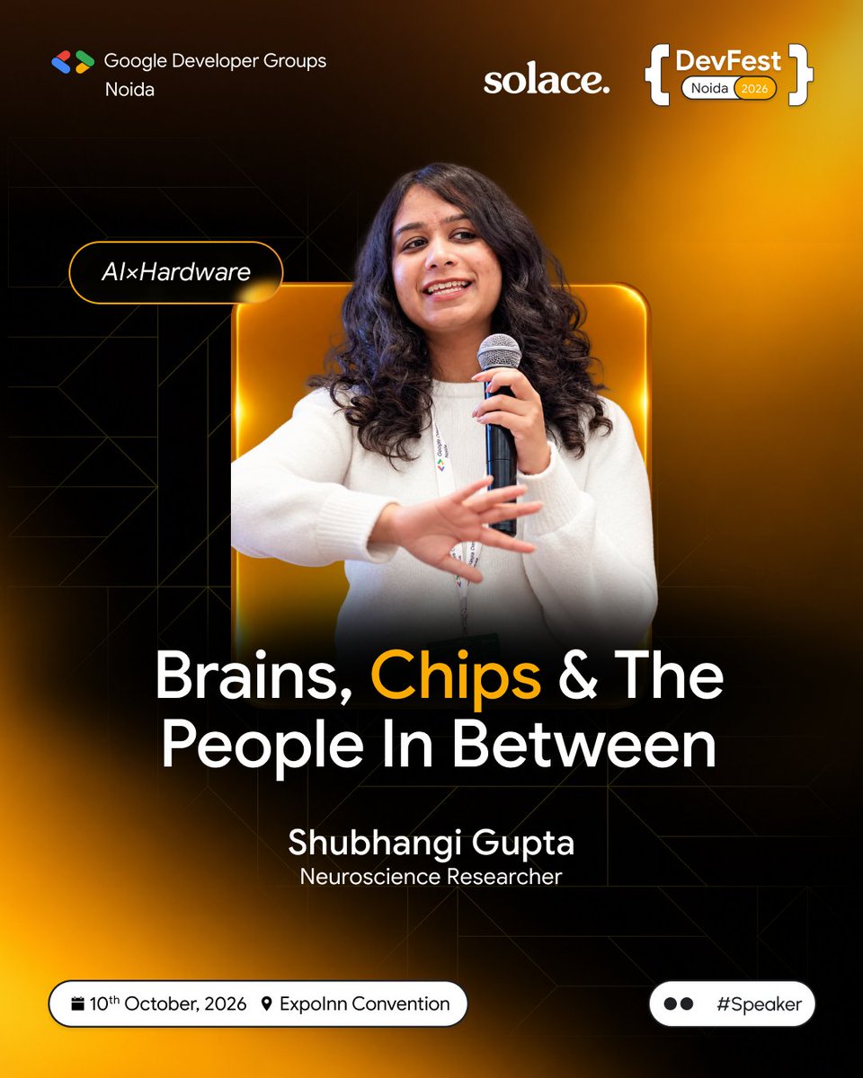 gdg_noida's tweet photo. β‘ What happens when neuroscience meets hardware and human potential?
Join Shubhangi Gupta at #DevFestNoida 2026 for a conversation connecting brains, chips, and the people in between!
π
10 October | π Exponn Convention
#GoogleDevFest #Neuroscience #AIxHardware #DeepTech https://t.co/bThNsjHJLu