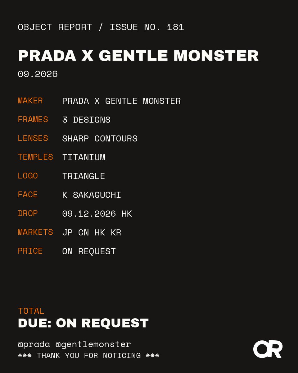 objectreport's tweet photo. @Prada @gentlemonster Second stage drop is live in Hong Kong, Japan, China and Korea. No US date yet.
@objectreport
#objectreport #prada #gentlemonster #eyewear #sunglasses #fashion https://t.co/b5VecpTmE2