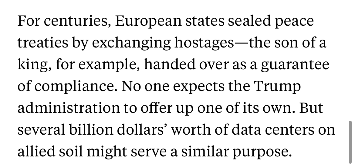 SamWinterLevy's tweet photo. In @ForeignPolicy, @anton_d_leicht and I make the case for compute-for-access deals: allies host data center sites for U.S. labs struggling to build at home, in exchange for guaranteed access to frontier AI. The data centers are the enforcement mechanism—a credible commitment to anchor allies in the U.S. tech stack. (Guest link ⬇️)