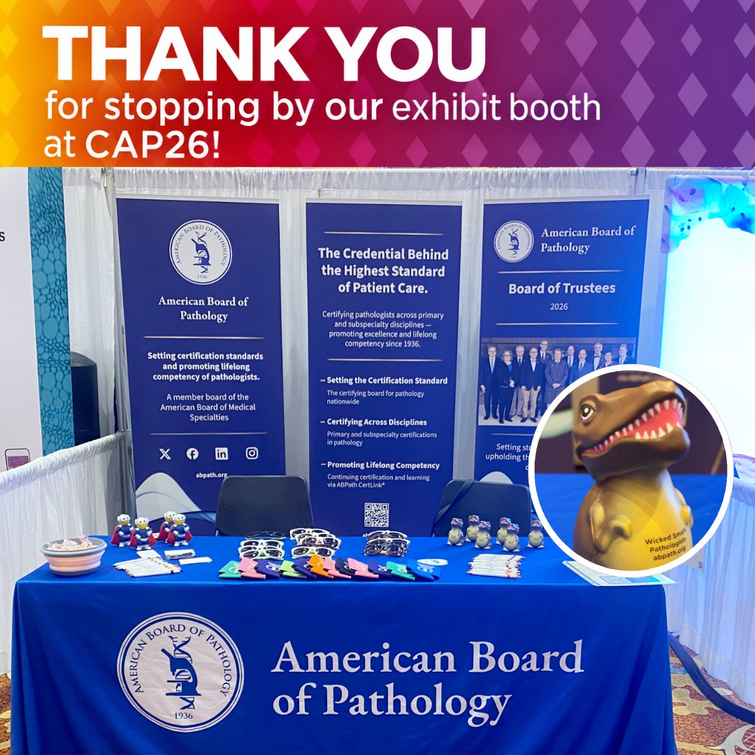 TheABPath's tweet photo. Thank you to everyone who stopped by the ABPath exhibit booth at #CAP26! We enjoyed connecting with attendees and sharing information about board certification. https://t.co/pIZLaCCOX3