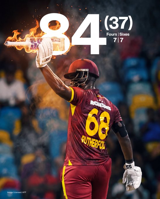 Pure carnage in Ranchi! 🌴  Sherfane Rutherford put on an absolute masterclass of power-hitting against India today, smashing 84 off just 37 balls