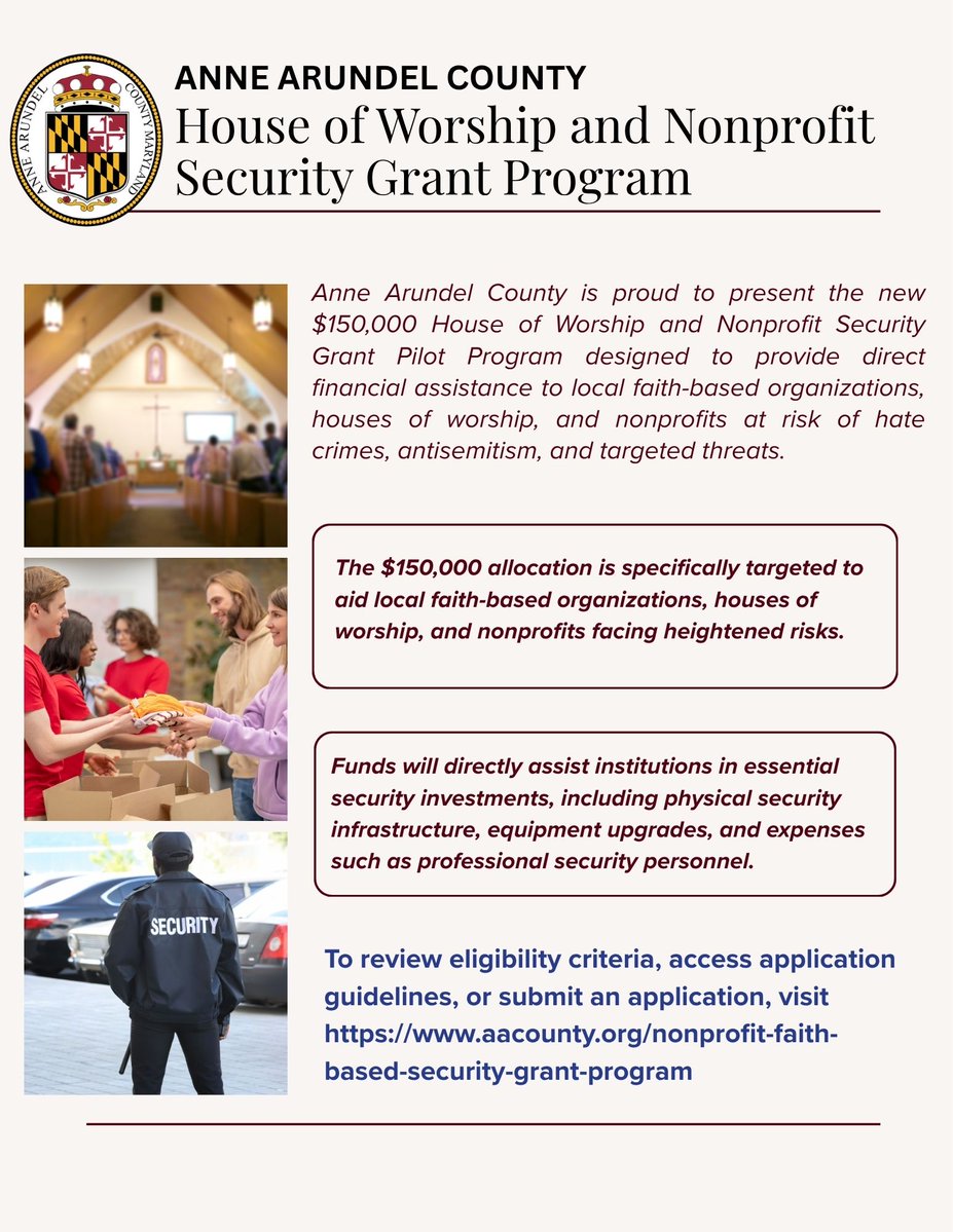 AACoExec's tweet photo. With the @AACo_OEM, today we officially launched the new $150,000 House of Worship and Nonprofit Security Grant Pilot Program that the County Council unanimously approved in the FY27 budget. https://t.co/yz4ZTZV0Dq