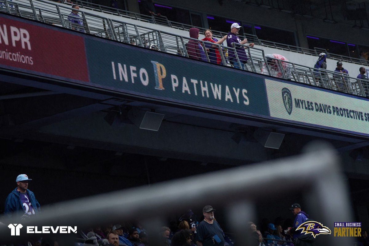 InfoPathways's tweet photo. Wait a minute… that logo looks familiar 👀

Yep, that's us! These pics are from the Ravens vs. Titans game, where InfoPathways was lighting up the digital boards as a Small Business Partner of the Baltimore Ravens. What a night! 🏈💜 https://t.co/d0Q4mmt66A