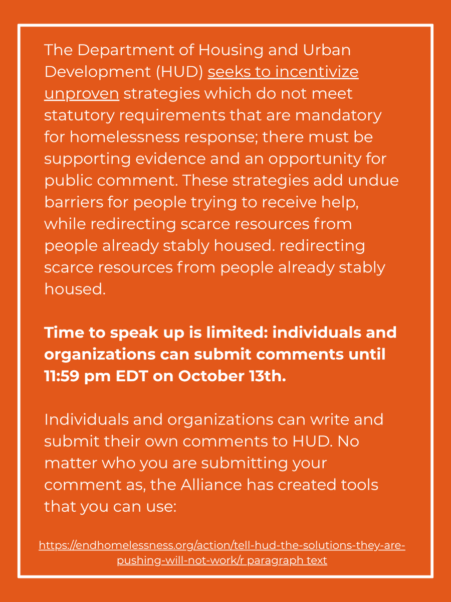WISEPlace's tweet photo. 🚨ACTION ALERT: HUD is proposing changes that could create new barriers to proven solutions to homelessness and redirect limited resources away from people who need them. Submit a public comment by October 13 at 11:59 p.m. ET. 

https://t.co/5IC9uYFu38 https://t.co/AWhu5EmvaO