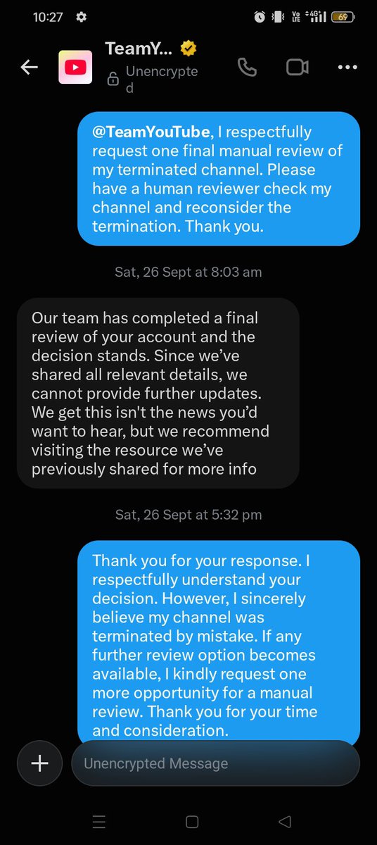DiyaParmar10's tweet photo. @TeamYouTube, I’ve received no further response regarding my terminated channel. I respectfully request a clear response and reconsideration if any review option is available. Please don’t leave my concern unaddressed. Thank you. https://t.co/O2k5MfvKOZ