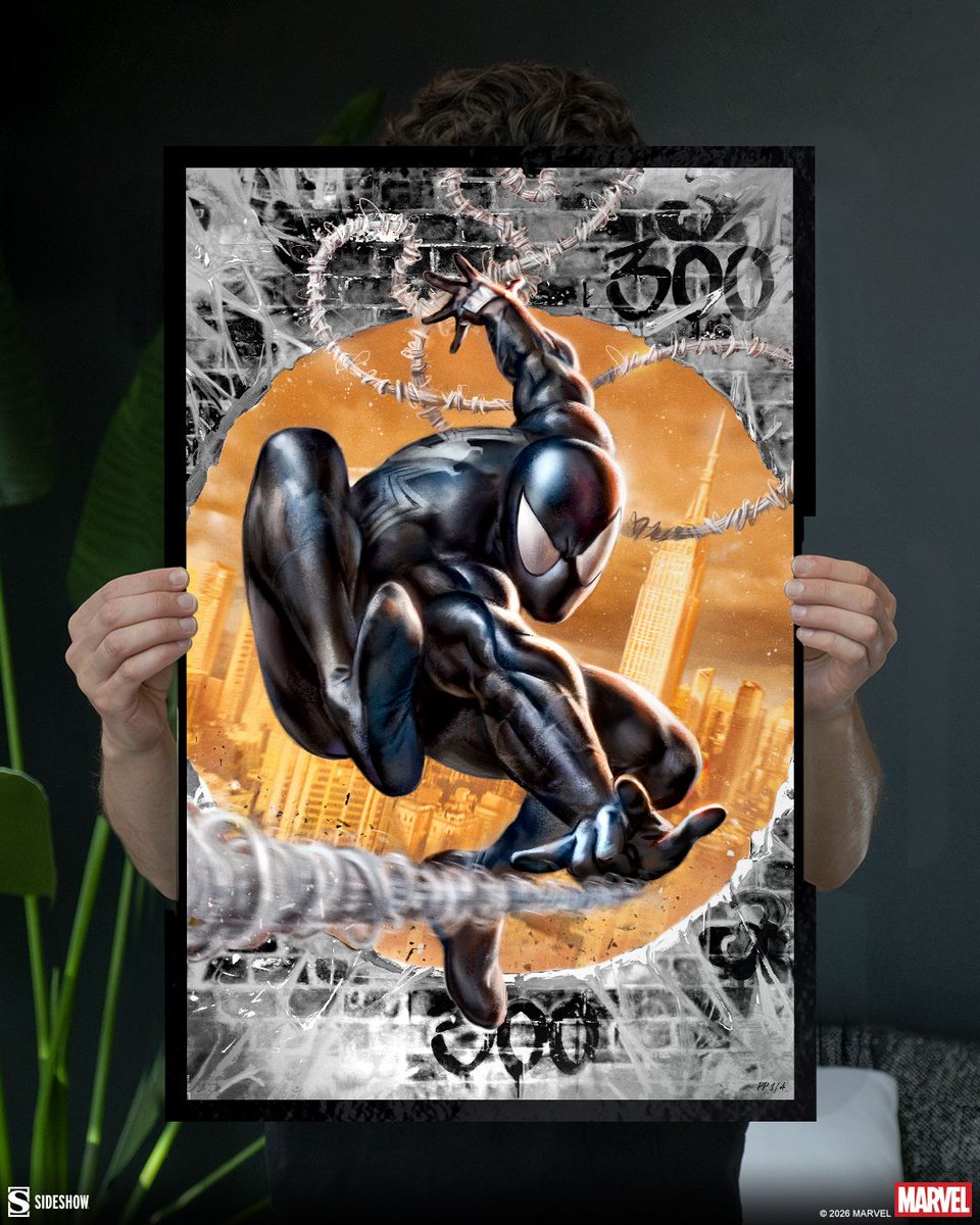 collectsideshow's tweet photo. Marvel's webhead returns in The Amazing Spider-Man #300 Tribute (Black High-Gloss Variant) Fine Art Print by Ian MacDonald after Todd McFarlane! 🕸️ Originally released by Sideshow in 2020, this brand-new variant is dropping at Sideshow now in a limited edition of 300. https://t.co/NWy8axkIW0