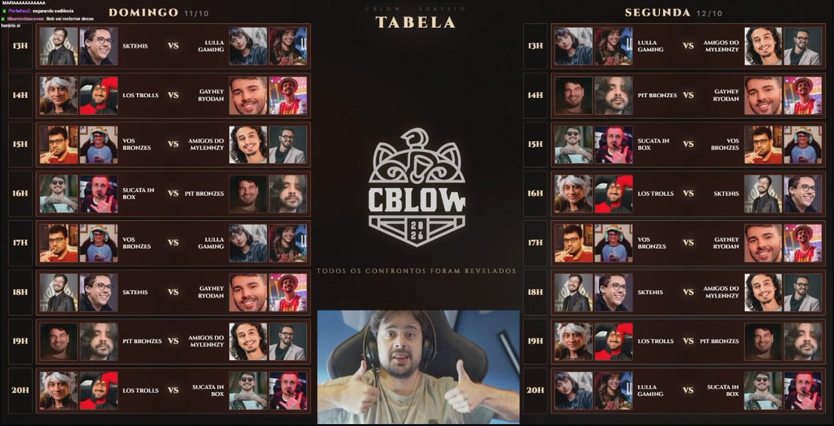 CBLOW_BR's tweet photo. TEMOS OS CONFRONTOS DEFINIDOS dessa primeira semana de CBLOW
Dia 11 e 12, a partir das 13:00 https://t.co/KvhjgeQcoH