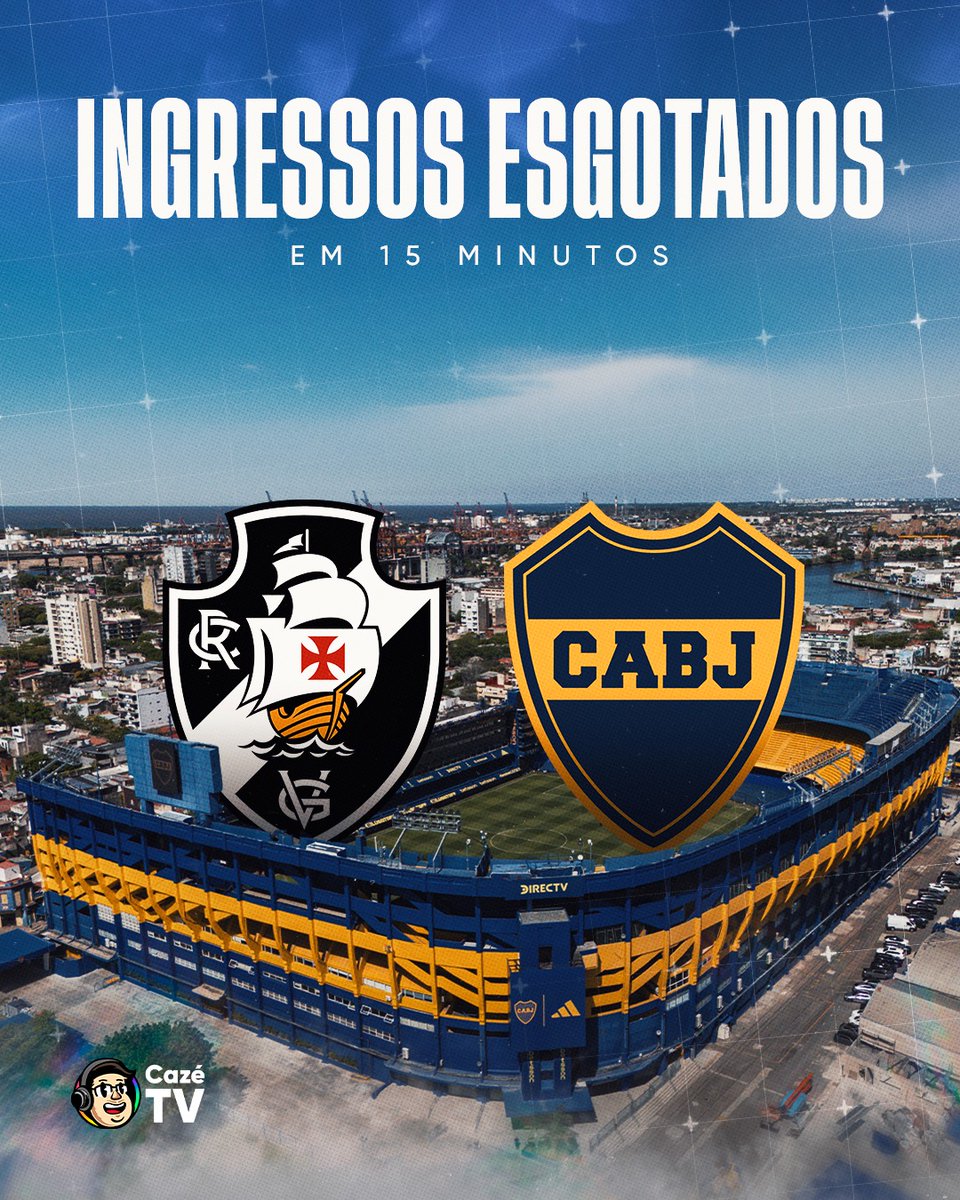 CazeTVOficial's tweet photo. ISSO AQUI VAI SER INSANO! 🔥

A torcida do Vasco esgotou os ingressos de visitantes pro jogo de ida contra o Boca simplesmente em 15 MINUTOS! 🥵 LA BOMBONERA VAI PEGAR FOGO, FILHO! 😮‍💨 https://t.co/G6XPr8VQWD