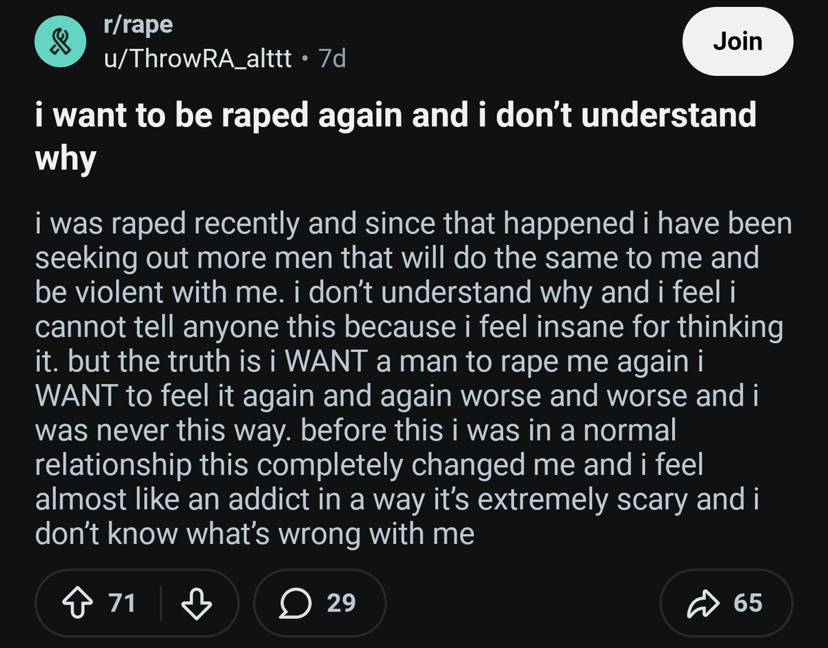 Reddit_Retards's tweet photo. "I want to be raped" https://t.co/J1Rpoqnnx3
