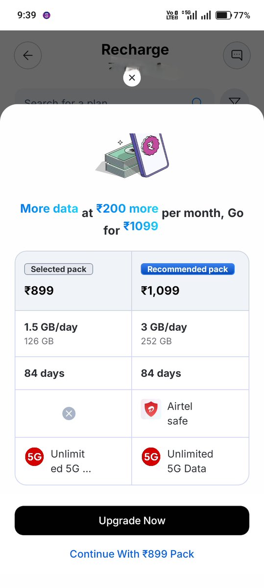 Ajaylightyagami's tweet photo. @airtelindia My ₹899 plan promises 1.5GB/day + Unlimited 5G for 84 days, but 5G benefits aren’t working. Support repeatedly blames my location despite being in Bengaluru Urban. Please investigate and resolve this instead of repeating basic troubleshooting.

#Airtel #Airtel5G https://t.co/8CRYbFmM3z