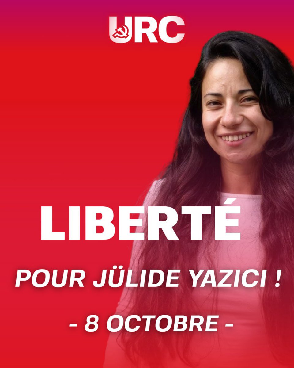 URCommuniste's tweet photo. Liberté pour #JülideYazici ! Sa comparution a été repoussée au 21 octobre,maintenons la pression pour sa libération ! 
1/3 https://t.co/KdKr1KzIwz