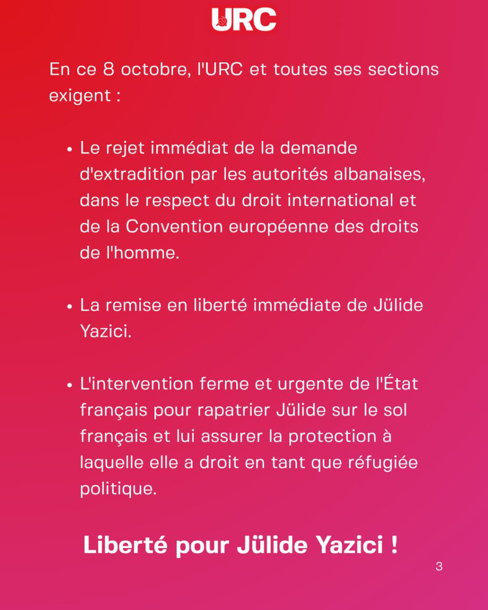 URCommuniste's tweet photo. Liberté pour #JülideYazici ! Sa comparution a été repoussée au 21 octobre,maintenons la pression pour sa libération ! 
1/3 https://t.co/KdKr1KzIwz