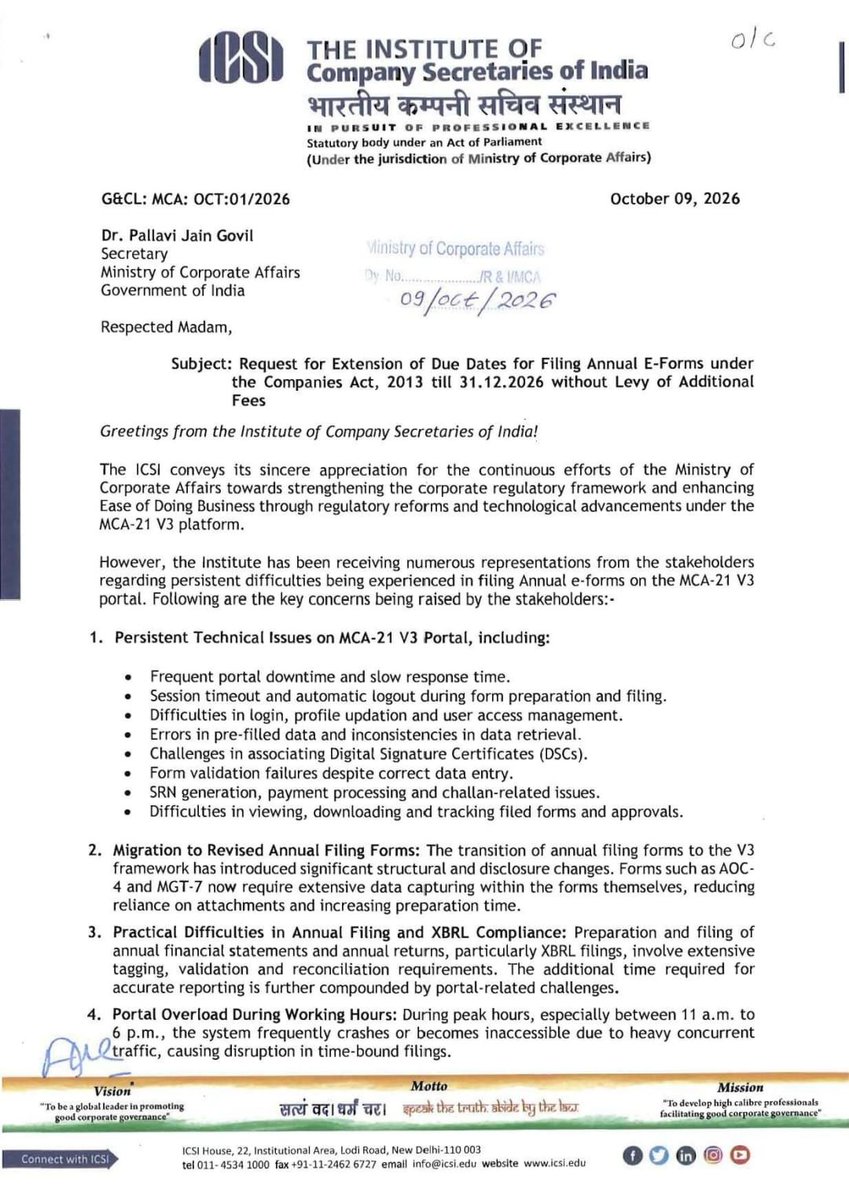 FCSJigarShah's tweet photo. #ICSI has requested for extension for #AnnualFilings till December 31, 2026

Link : https://t.co/KoUBm5PDfj 
#CSTwitter https://t.co/OHLbQULNpv