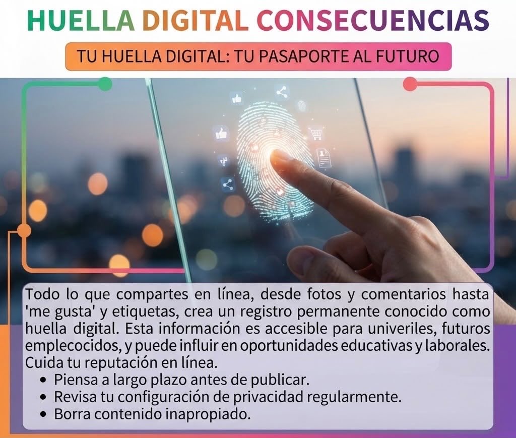 HayQueHablarlox's tweet photo. 📱 Cada publicación deja una huella. Antes de compartir, pensá en tu privacidad y en cómo tus acciones digitales pueden influir en el futuro. 💻

#HayQueHablarlo #HuellaDigital #CiudadaníaDigital #ESI https://t.co/E2fH4NL7vv
