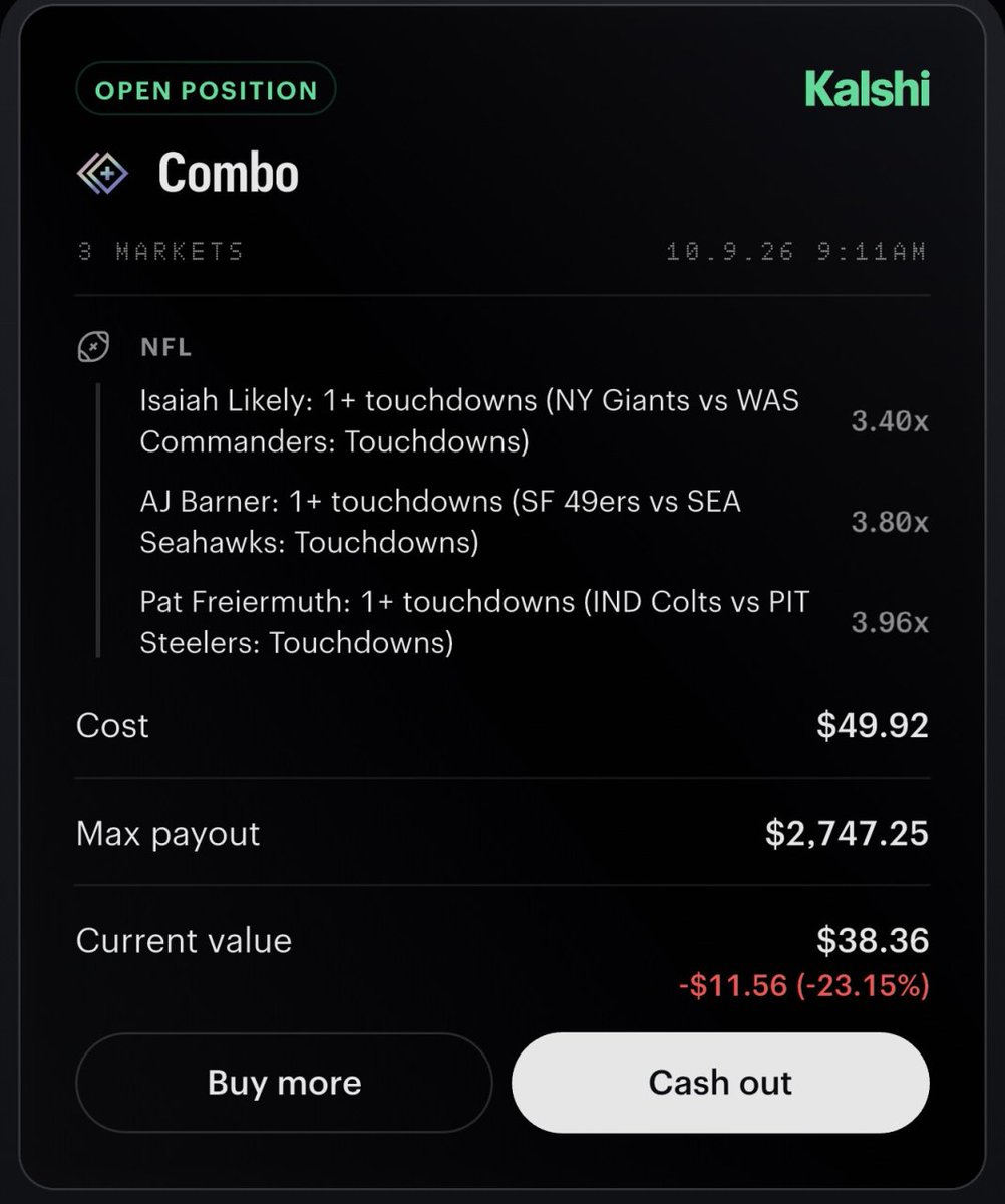 gneiffer07's tweet photo. Nothing better than sweating a 3 leg TE TD banger on a Sunday

Want all my picks? Sign up for @ParlayScience using promo code "DINGER75" to get 2 weeks for just $7.50

Sign up here:
https://t.co/gtO3vemfCb https://t.co/SbSCCjWDbo