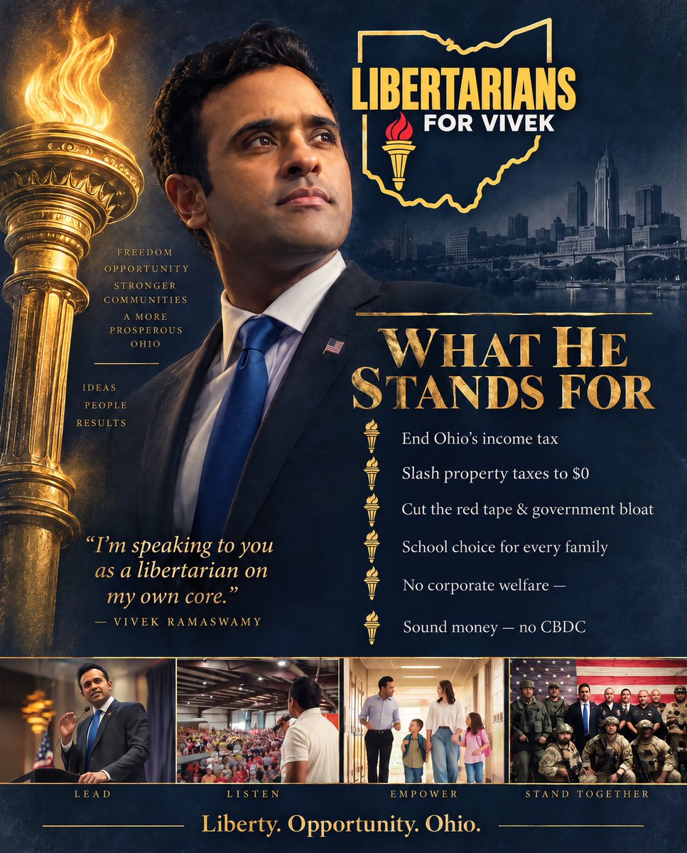 LibertyVivek's tweet photo. Libertarians of Ohio, this is our chance to see the principles we’ve believed in for so long finally have a real voice in office.

Vivek has the momentum, the following, and a platform rooted in so many of the freedoms we’ve always fought for.

Opportunities like this don’t come around often. We have a real chance to turn our principles into action and make a difference for Ohio.

Let’s Save Ohio!